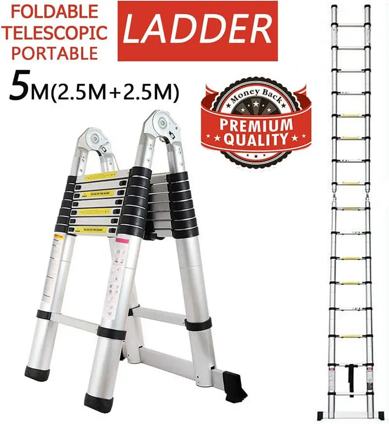 

New Foldable Ladders 5m Stable telescopic aluminum ladder Multi Purpose Industrial Herringbone Straight Ladder step HWC