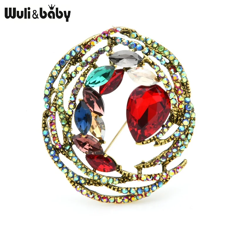 Женская круглая брошь Wuli & baby красная из металлического сплава в форме капли воды