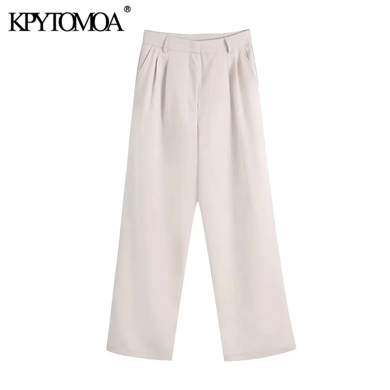 

KPYTOMOA Women 2021 Chic Fashion Office Wear Side Pockets Pants Vintage High Waist Zipper Fly Female Ankle Trousers Mujer