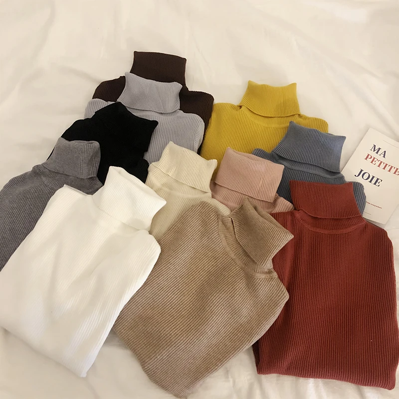 

Свитер женский трикотажный, осенне-зимний, однотонный, с высоким воротником и длинным рукавом, мягкий, теплый, эластичный, 2020