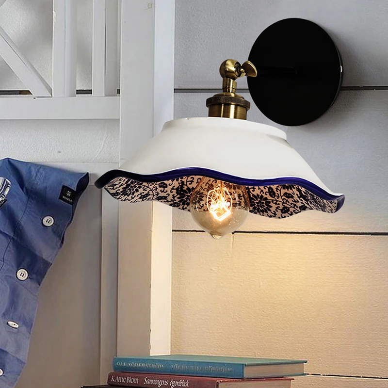 

Chinese Style Vintage Ceramic Wall Lamp Led Mirror Light for Bedroom Kitchen Sconce Loft Industrial Home Decor Fixture Luminaire