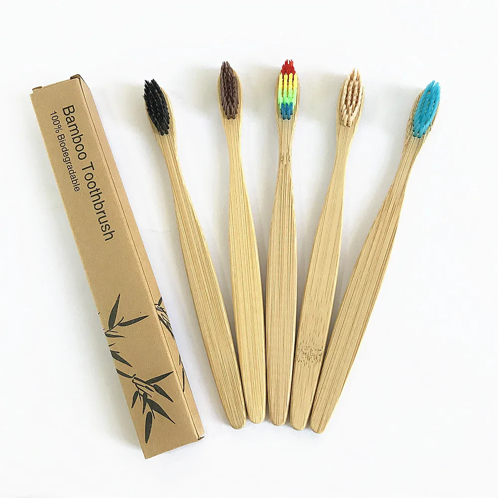 Цветная бамбуковая зубная щетка 4 шт./компл. Экологичная мягкая для ухода за