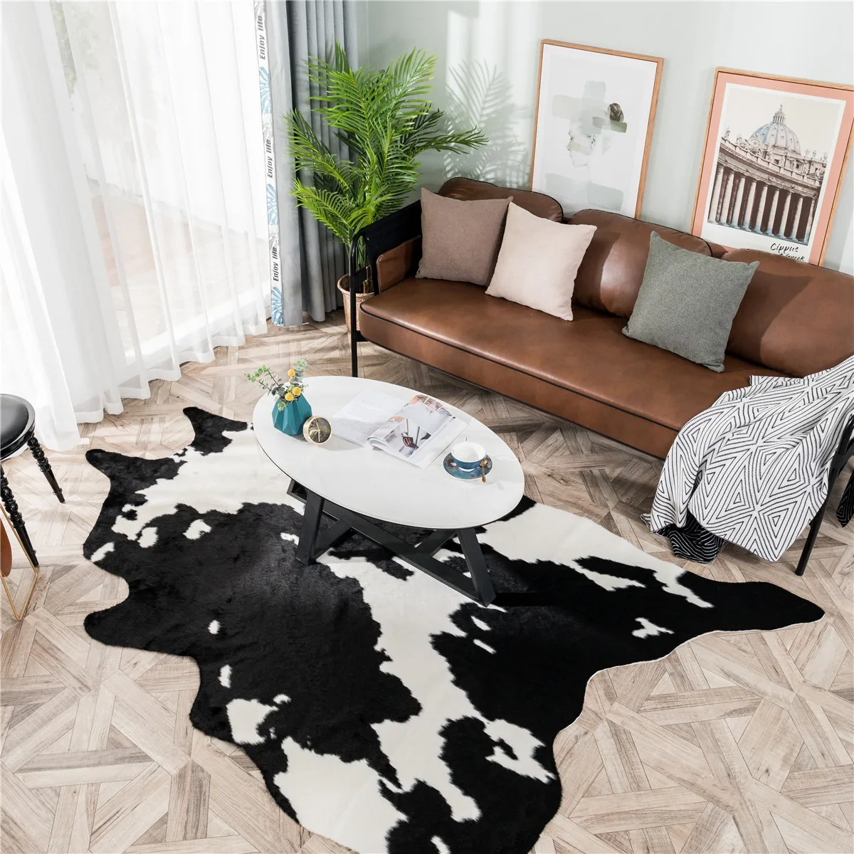 

2020 new white black Cow faux zebra skin cowhide carpet Big Size Brown white Imitation Leather Natural stripe Cowskin Mat