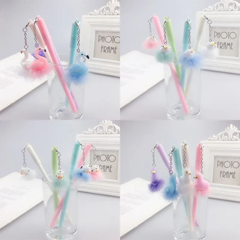

30 pcs/lot Flamingo Alpaca Cows Pendant Gel Pen Cute 0.5 mm Black ink signature Pens Promotional Gift Stationery School Supplies