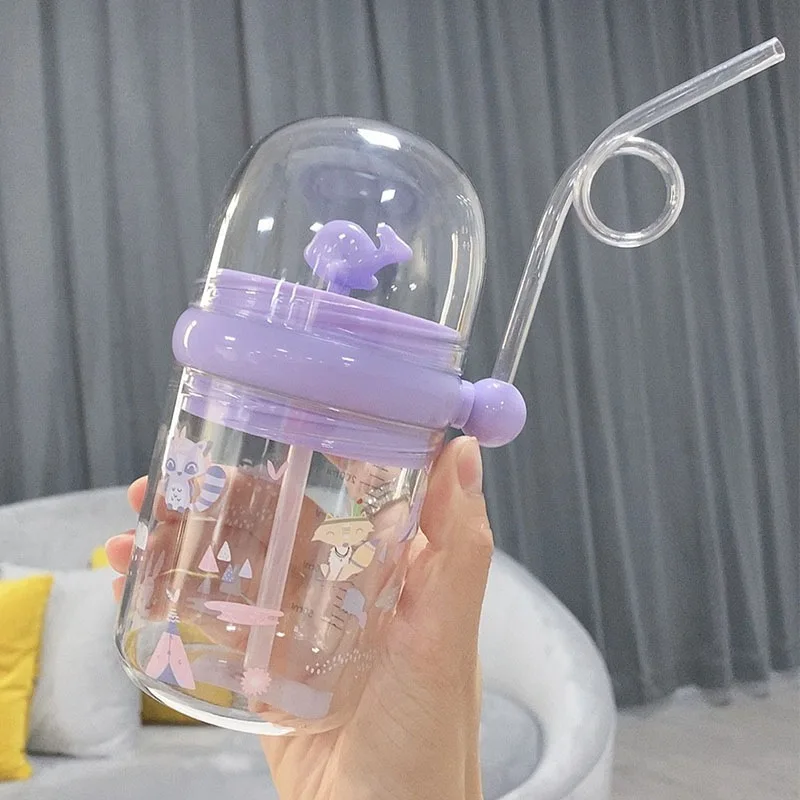 

household products 250ML Kids Funny Whale Water Spray Feeding Bottles With Straws Portable Leakproof Children's Cups Drinkware