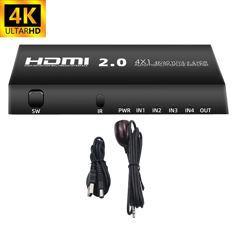 

4x1 hdmi switch 4k 60hz 4 porta hdmi caixa de interruptor com receptor ir 4 em 1 para fora interruptor hdmi switcher selector
