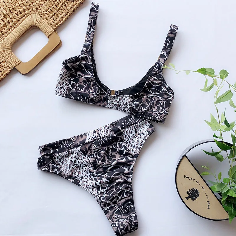 

Swimwear 2020 Print High Waist Bikini Swimsuit Women Push Up Buckle Bikini Set Two Piece Brazilian Bathing Suit Biquini Female