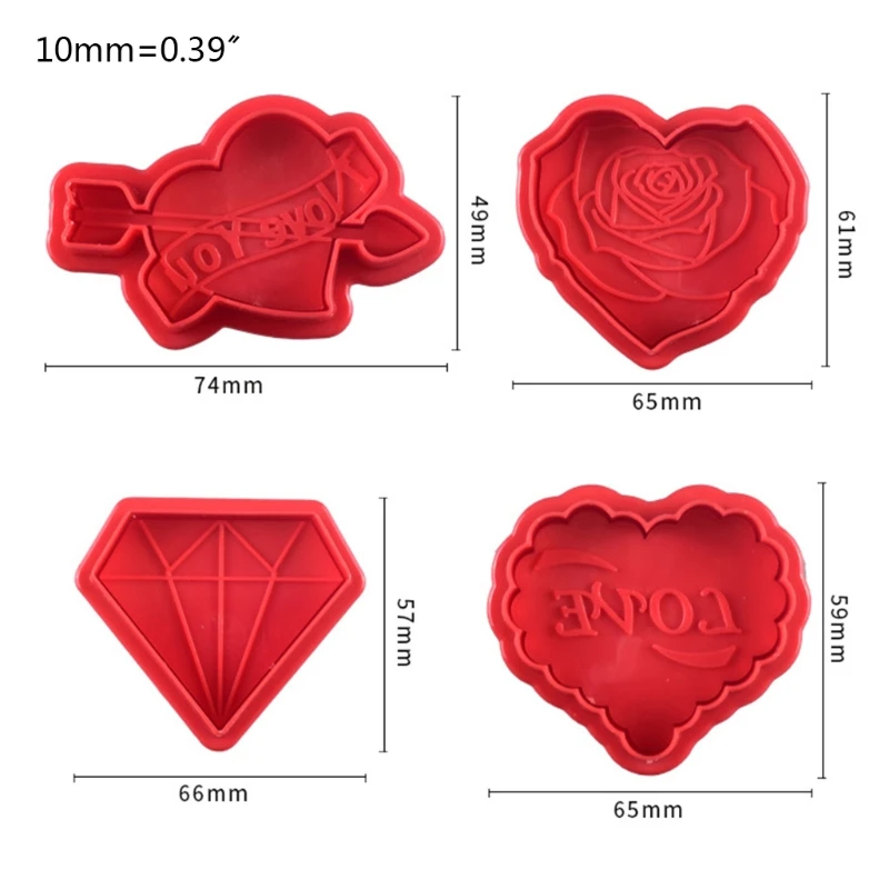 

4pcs 3D Rose Heart Spring Cookie Mold Biscuit Cutter Baking Mould Cake Decor