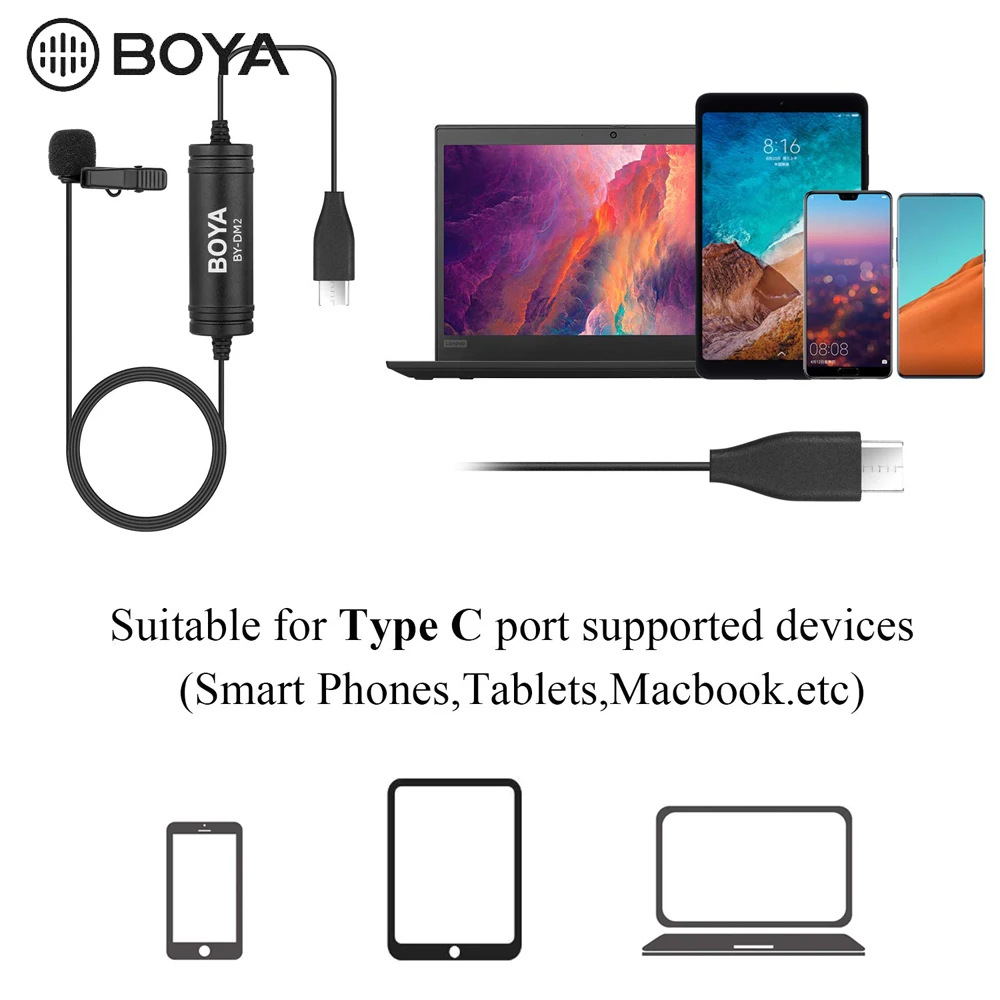 BOYA BY DM2 Lavalier конденсаторный микрофон type C порт интервью Vlogging всенаправленный для