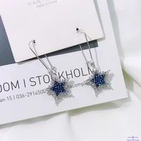 whole real 100 925 sterling silver drop earrings women shiny zircon blue enthusiasm flaming star ear hook exquisite jewelry