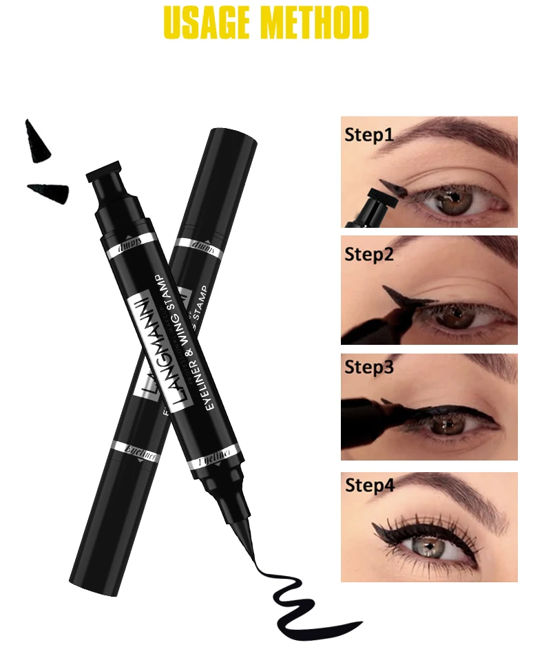 

2 In1 Eyeliner Stamp Liquid Double-head Stamp Eyeliner Pencil Waterproof Quick Drying Non-blooming Quick Dry Eyeliner TSLM1