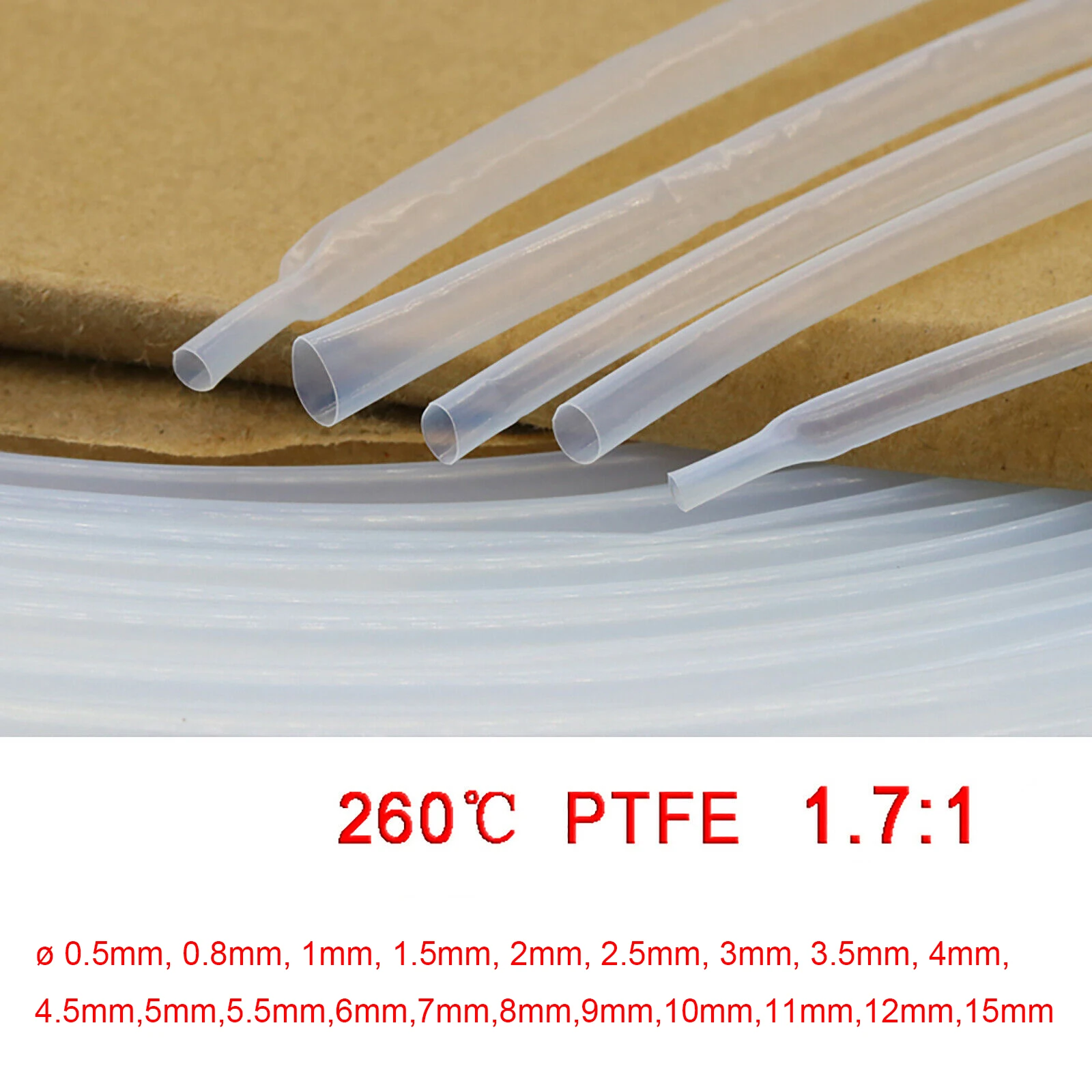 

1Meter 1.7:1 Clear PTFE Heat Shrink Tube Diameter 0.5mm - 15mm High Temperature Resistance 260 Preservative Sleeving RoHS