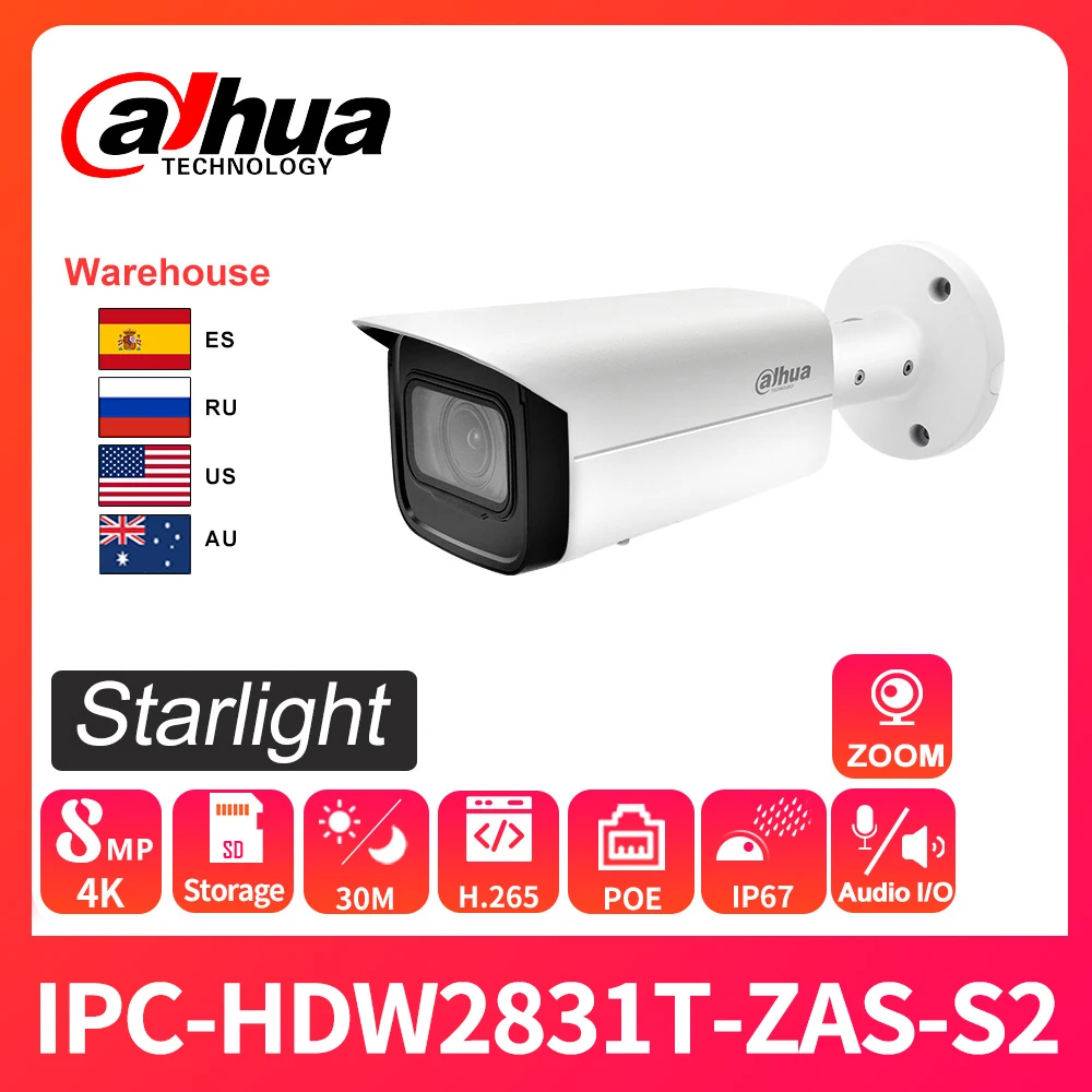 IP-камера Dahua 8 Мп 4K POE IPC-HFW2831T-ZAS-S2 5-кратный зум слот для SD-карты звуковая