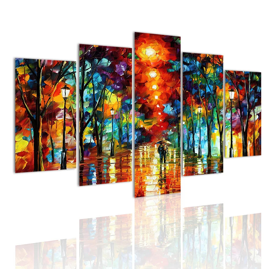 

Abstract Modern Colorful Night Park 5 Panels HD Canvas Painting Posters Wall Art Print Pictures Living Room Home Decor Frame