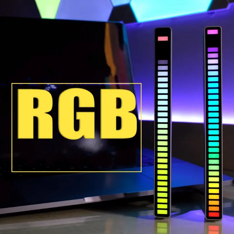 

LED Voice-activated Rhythm Lamp Stick RGB Audio Spectrum Bar Pickup Ambient LED Display Rhythm Pulse Colorful Signal Night Light