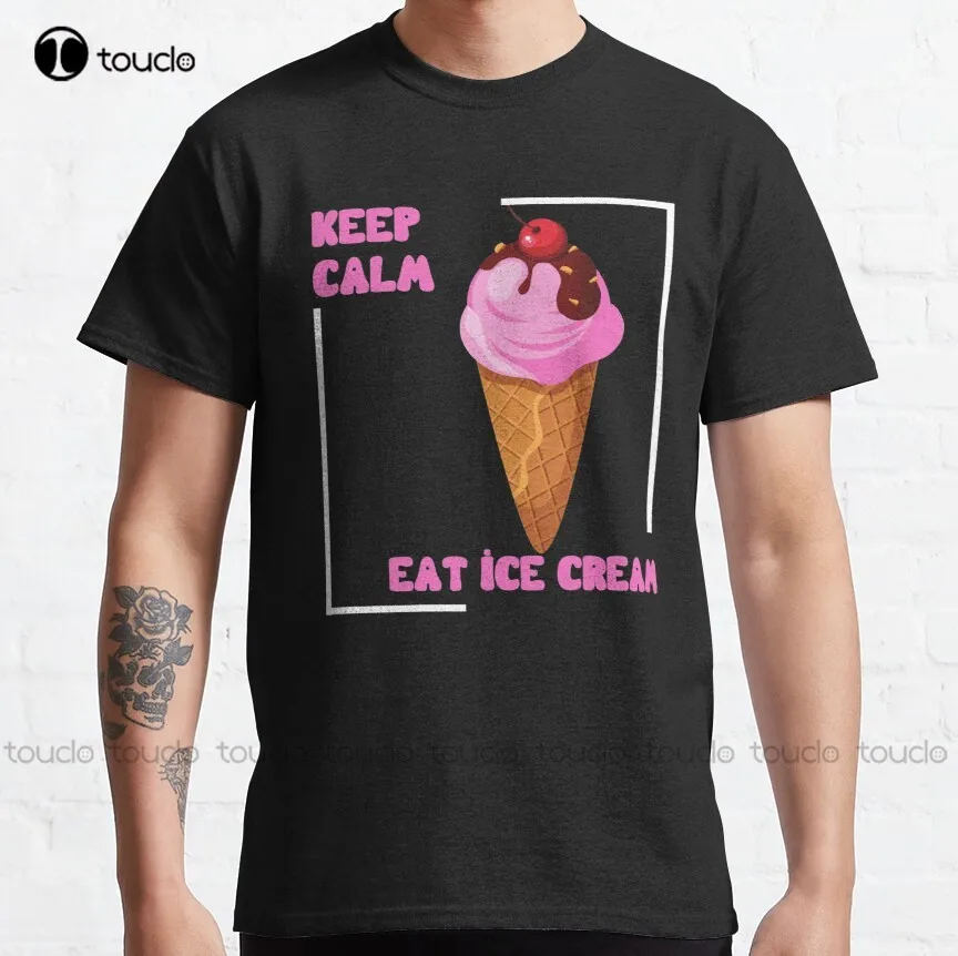 Классическая футболка с надписью Keep Calm Eat Icecream и наклейками рубашки для женщин 80-х