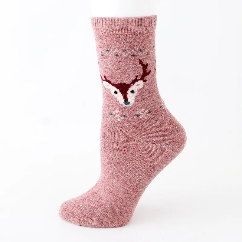 12 Pairs Wool Socks for Women Winter Thick Warm Cozy Elk Pattern Soft Socks Middle Tube Crew Boot Socks
