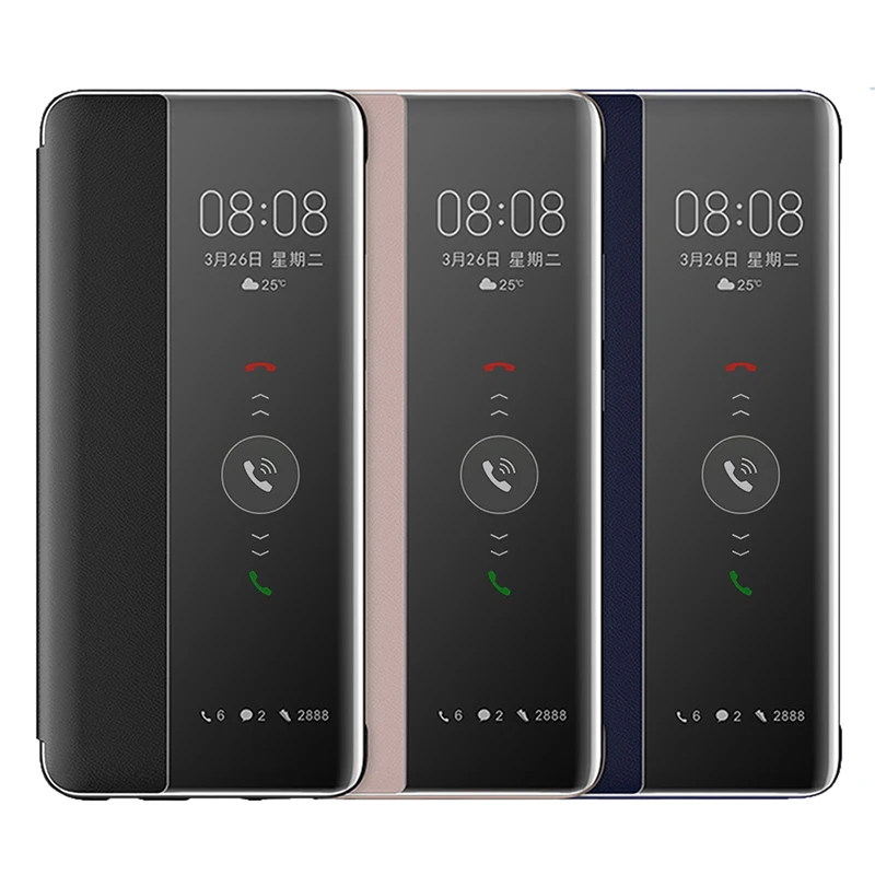 Зеркальный чехол для Huawei P30 P40 Pro умный кожаный флип с функцией пробуждения сна Mate