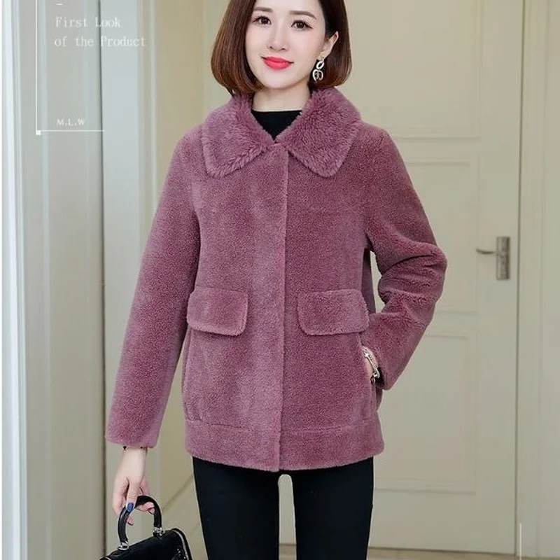 Women Autumn Winter Genuine Real Fur Sheepskin Coats Ladies Loose Casual Outwear Female Thick Warm Sheep Shearing Jacket X94