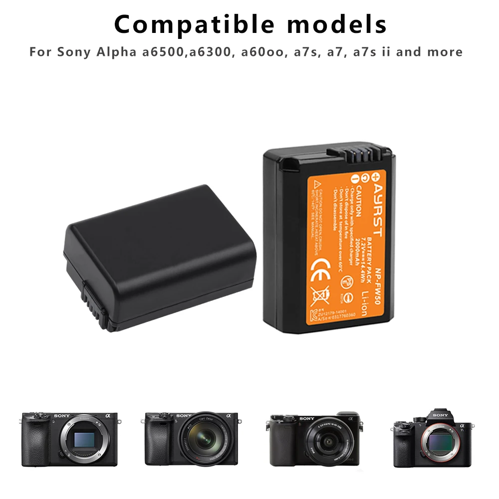 Аккумулятор для камеры Sony Alpha a6500 a6300 a7 7R a7R II a7II a7S 2000 мАч с двумя светодиодами и USB