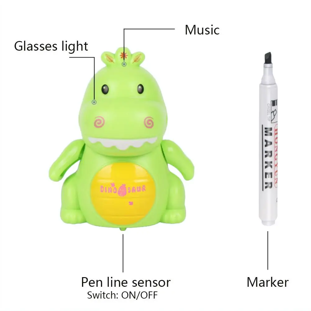 

ABS Magic Pen Inductive Dinosaur Car Vehicle Toy Following Black Line Induction Rail Track Car With Charging Light Music For Kid