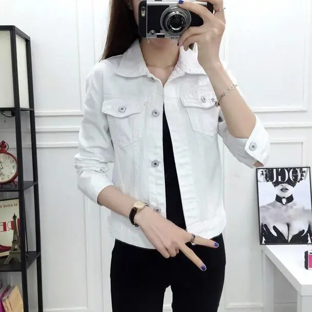 Summer Jacket For Women Autumn Long-sleeved Denim Shirt Korean Stretch Short Coat Chamarra Mujer DF707 | Женская одежда