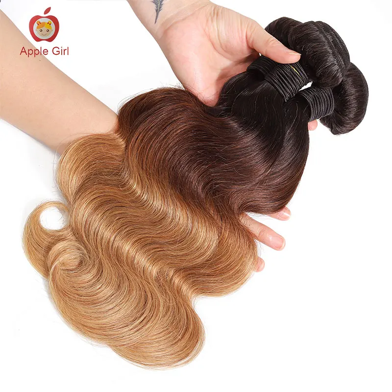 

T1B /4/27 Ombre Color Human Hair Bundles With Closure Honey Blonde Brazilian Body Wave 2/ 3 Bundles & Closure Applegirl Remy