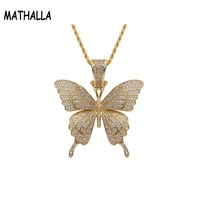 mathalla fashion iced out butterfly pendant necklaces micro pave aaa cubic zircon charm hip hop necklace for gifts