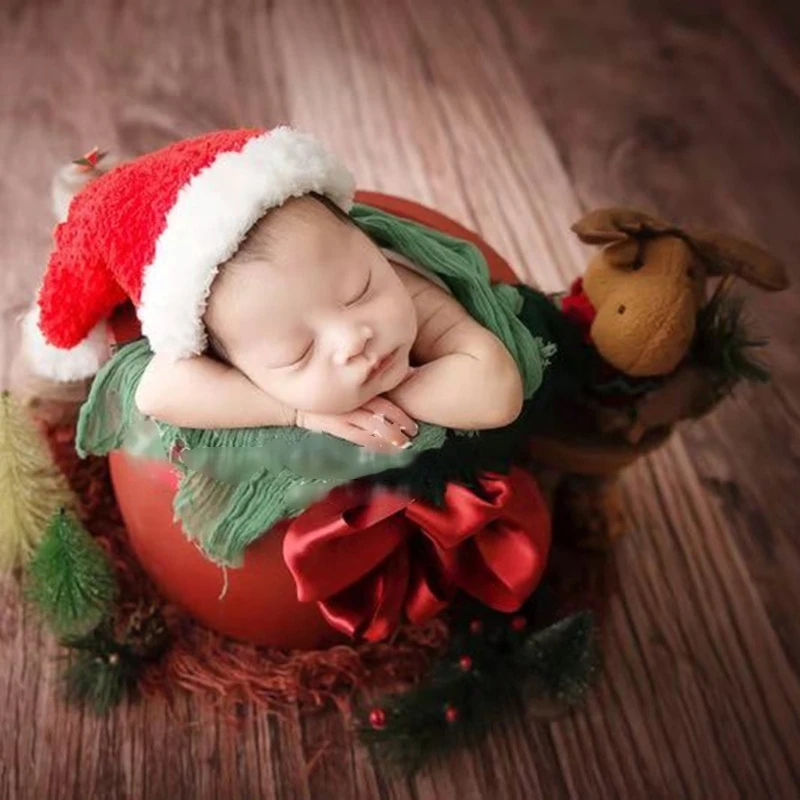 

Baby Festive Christmas Hat Newborn Photography Props Hand-Knitted Hats Beanie