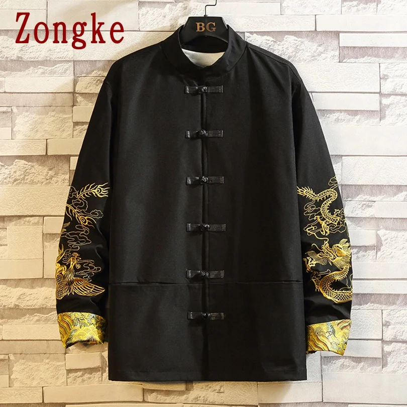 Zongke с вышивкой дракон зимняя мужская куртка 2021 Японская уличная одежда для