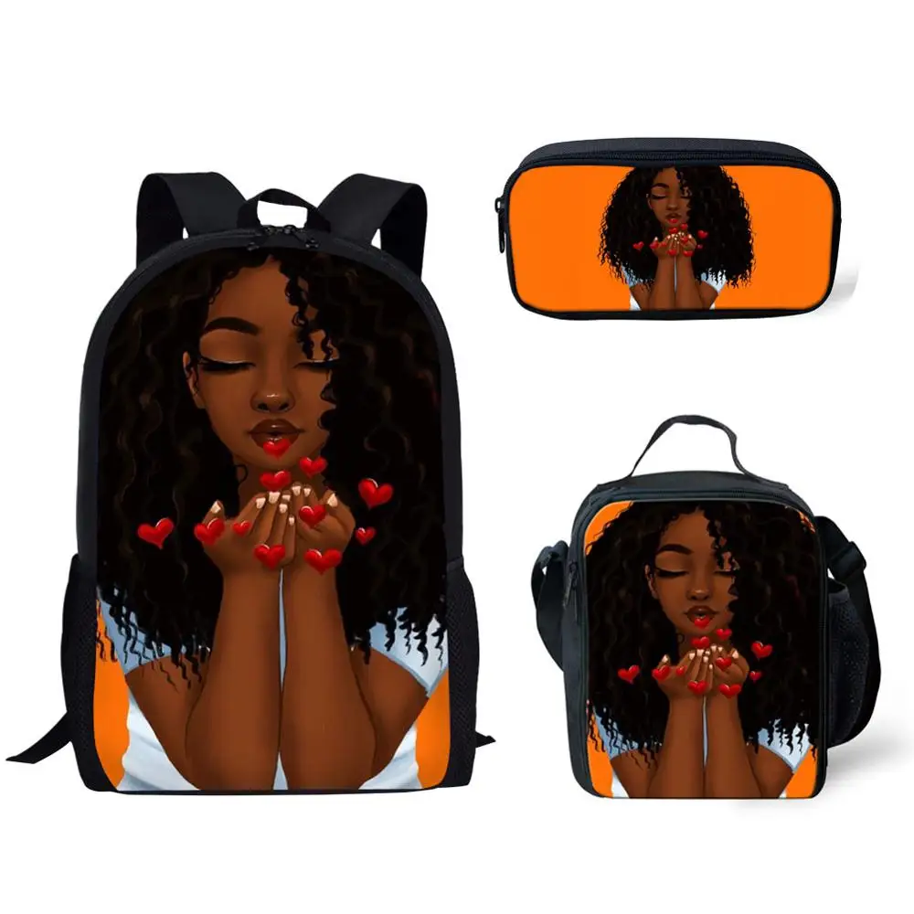 HaoYun Kids Backpack Girls for School Black Art African Girls Design Bagpack Children 3pcs/set Schoolbag Bookbag Mochila Escolar forudesigns 3pcs school bag set for kids girls unicorn horse school backpack boy bagpack children bookbag satchel daypack 2019