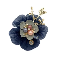 high grade fabric yarn flower brooch pearl floral handmade korean suit coat dress sweater lapel pin women wedding accessories