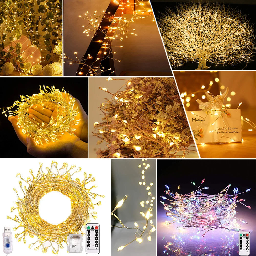 

Sale LED Fairy Light Christmas Outdoor Waterproof String Light LED Firecracker Remote Control Home Holiday Decor USB/Battery
