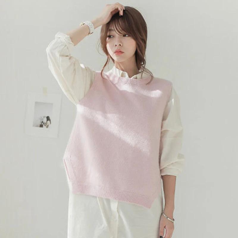 Осень зима 2020 свободный свитер Трикотажный жилет без рукавов однотонный