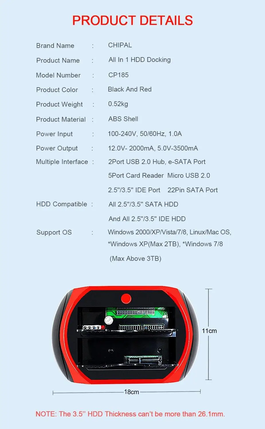 Док станция CHIPAL All In 1 для HDD USB 2 0 5 дюйма 3 внешний корпус жесткого диска SATA