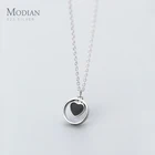 Цепочка Modian из настоящего стерлингового серебра 925 пробы с круглой эмалью, кулон в форме сердца для женщин, ожерелье с жемчугом, ювелирное изделие, воротник