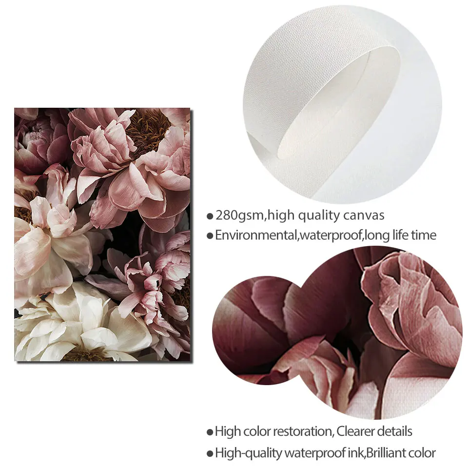Плакат с розами пионы скандинавский Холст Картина Настенная живопись картинки