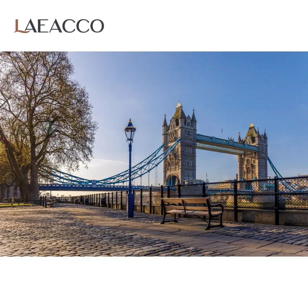 

Laeacco Великобритания Лондон мост Риверсайд парк каменная дорога скамейка фон для фотографии фото фон для фотостудии