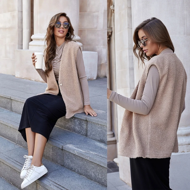 Женский зимний жилет без рукавов пушистый теплый длинный кардиган с пушистой