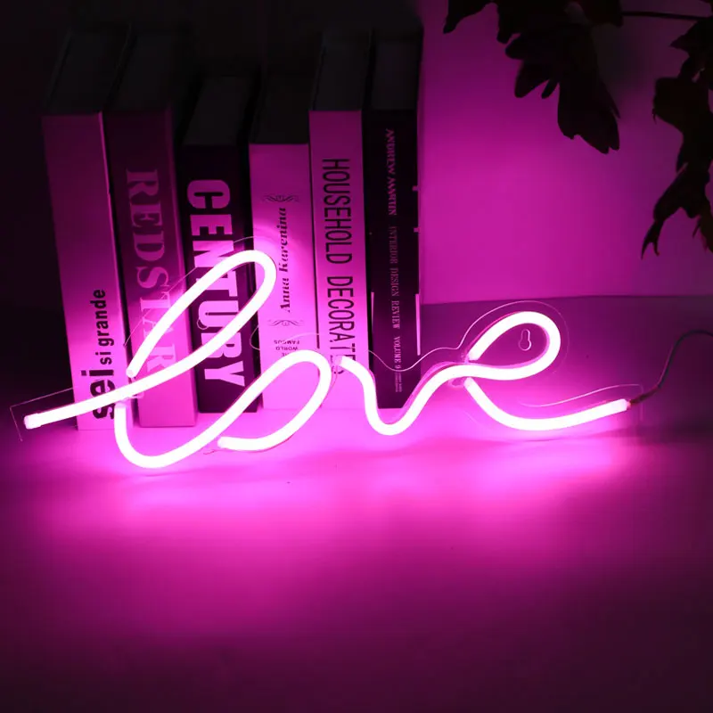 Bar Neon Light Party Decoration Wedding Led USB Powered Atmosphere Word Sign Shop Window Photography Prop Home Art Wall Hanging - Испускаемый цвет: LOVE