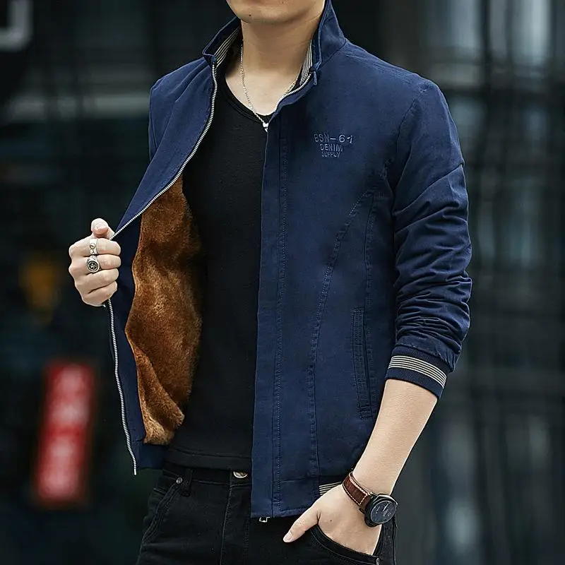 

2019 Autumn men's High Quality Slim Fit cotton Stand collar Jacket and Coat Fashion Jackets Men Classic trench Coat size M to 5X