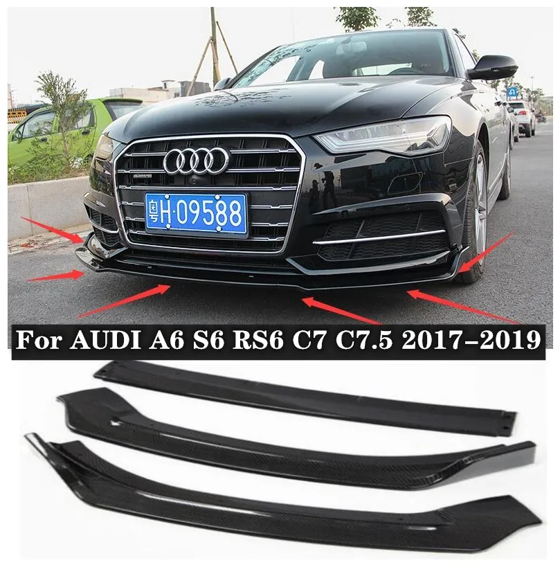 

Fits For Audi A6 S6 RS6 C7 C7.5 2017 2018 2019 3Pcs/1set ABS /Carbon Fiber Car Front Lip Splitters Bumper Aprons Cup Flaps