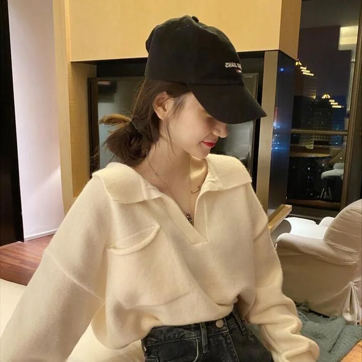 

Women's Loose Retro Pullover Sweater Woman Sweaters Femme Chandails Pull Hiver