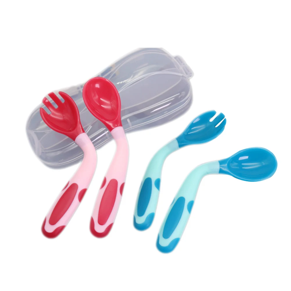 Вилка и ложка для младенцев с прозрачной коробкой хранения|Принадлежности| |