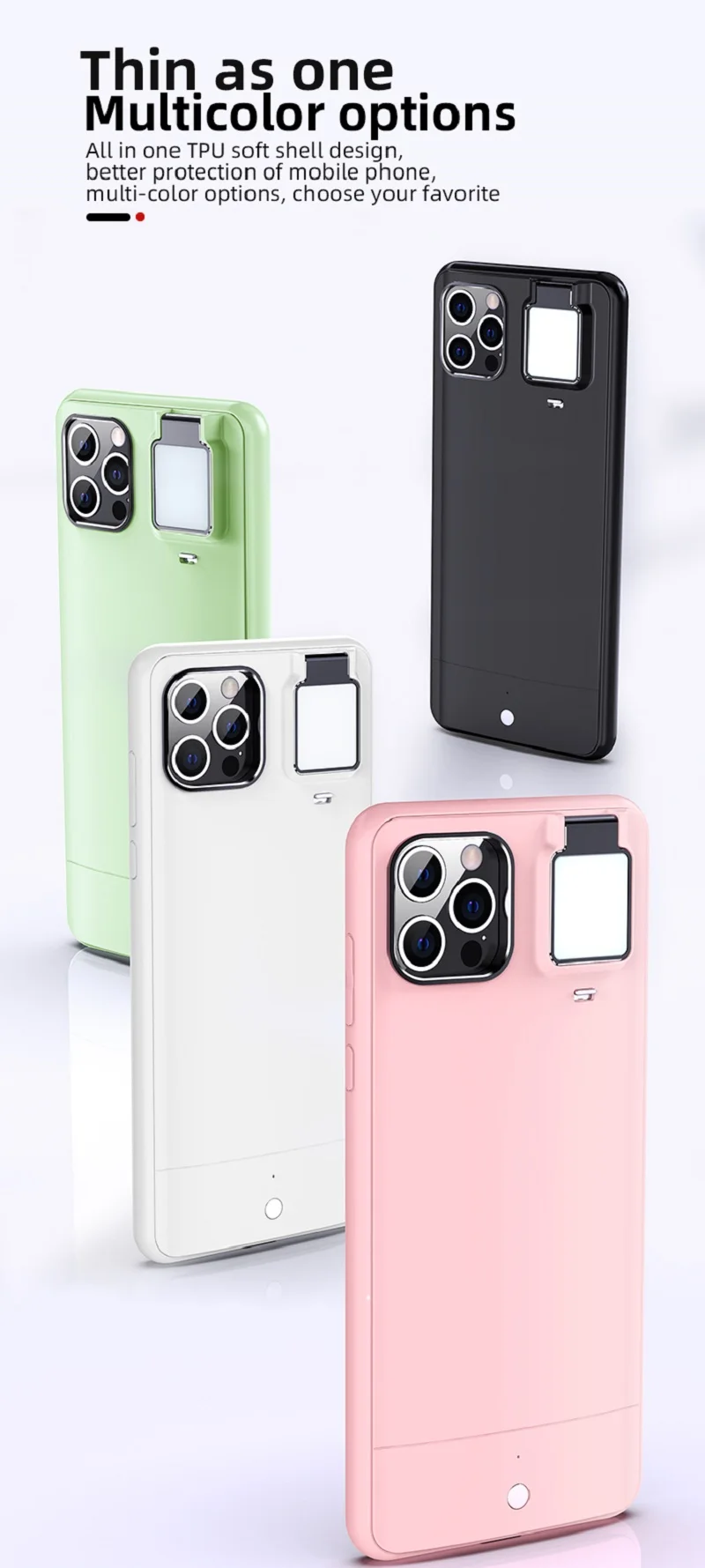 For iPhone 12 Pro max Ring Light Flash Case LED Selfie Flashlight Cellphone Case Cover for iPhone 11 pro 7 8 Plus XS XR 11 12