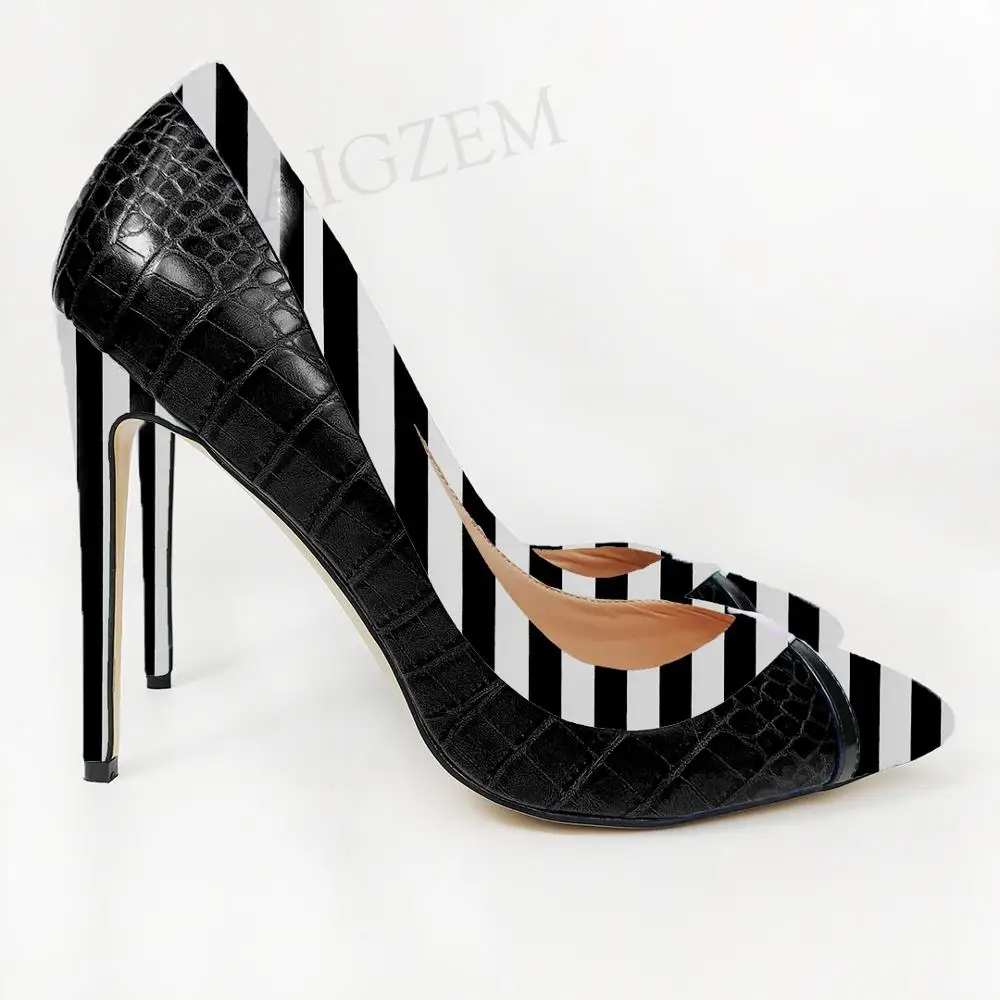 LAIGZEM/женские туфли лодочки Туфли из крокодиловой кожи на высоком тонком каблуке