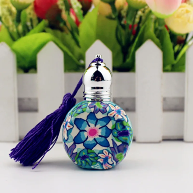 10 мл круглый стеклянный рулон на бутылке пустая Полимерная глина парфюмерная бутылка многоразового использования флаконы для эфирных масел с шариком ролика красочные - Цвет: Синий