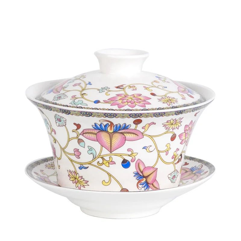 Rattan Flowers 300 мл Sancai GaiWan Старый Пекин восемь сокровища Ретро чайная чаша Цзиндэчжэнь синий и белый фарфор керамическая чайная чашка и блюдце набор - Цвет: Rattan Flowers