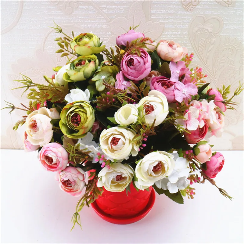 1 шт. искусственный Ретро букет из маленьких чайных роз свадебный