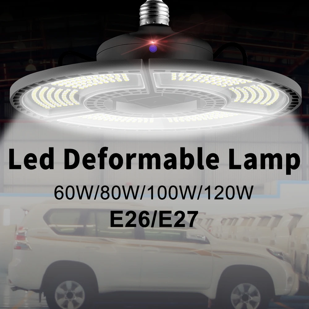

60W 80W 100W 120W Ultra Bright LED Ceiling Light E26 LED Deformable Lamp E27 LED Bulb AC 220V Three Leaves Folding Garage Lamps